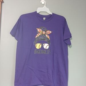 Gildan Purple Heavy Cotton T-Shirt #Mom Life Baseball/Softball Large